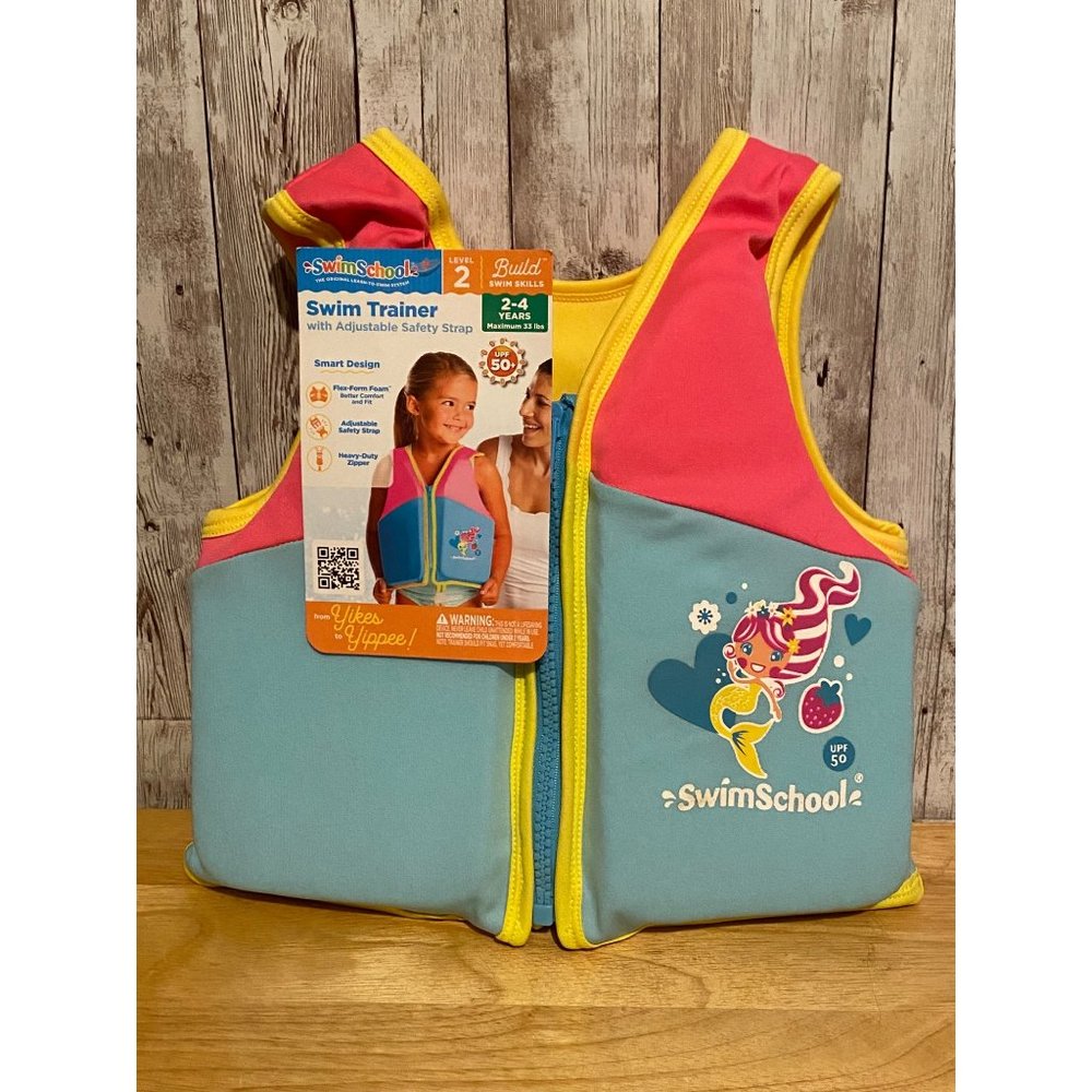 Swim School Trainer Life Vest level 2 Age 2-4 years Max 33lbs UPF50 Mermaid Pink